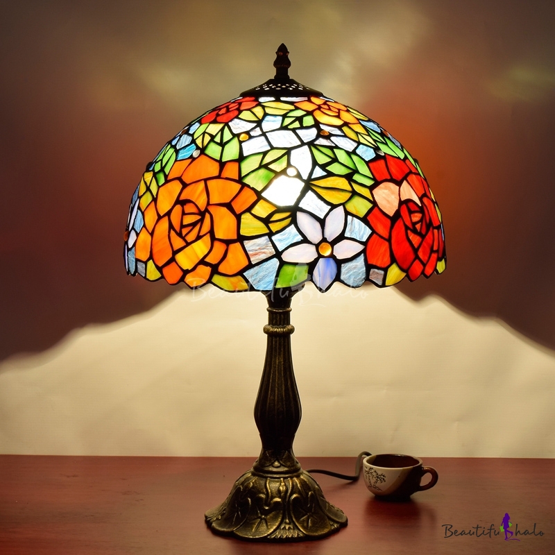 Dome Shaped Nightstand Lamp Tiffany Hand Rolled Art Glass Single-Bulb ...