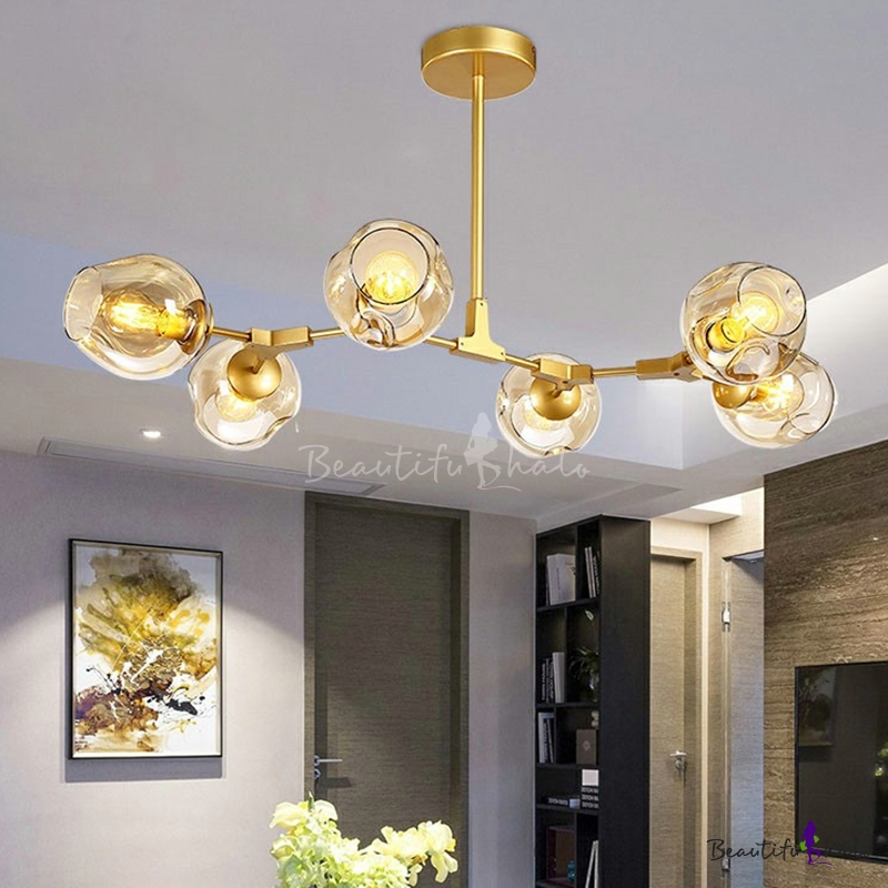 Postmodern 7 Light Chandelier Brass, Industrial Bronze Arc Floor Lamp With Dimpled Glass Shade