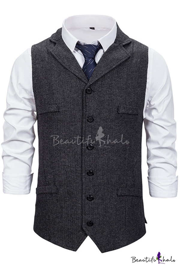 Trendy Men's Blazer Vest Heathered Button Closure Notched Lapel Collar ...