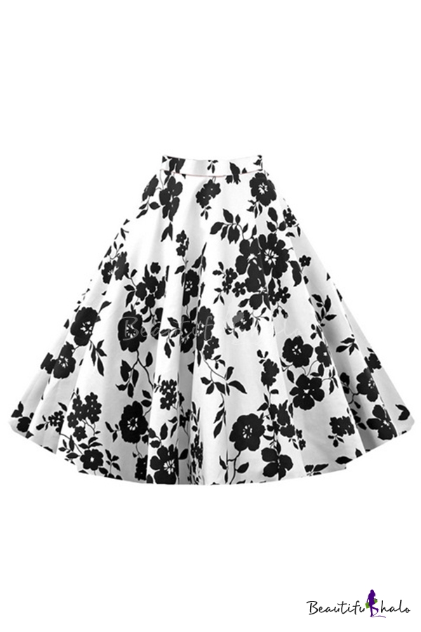 Women's Knee Length Flare Floral A Line Full Circle Skirt Patterns ...
