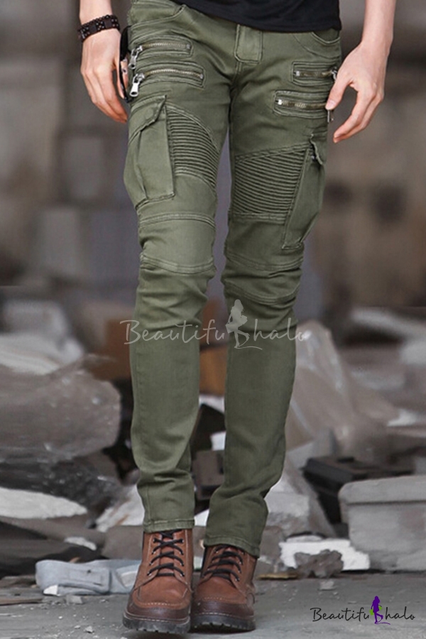 green cargo skinny jeans with pockets