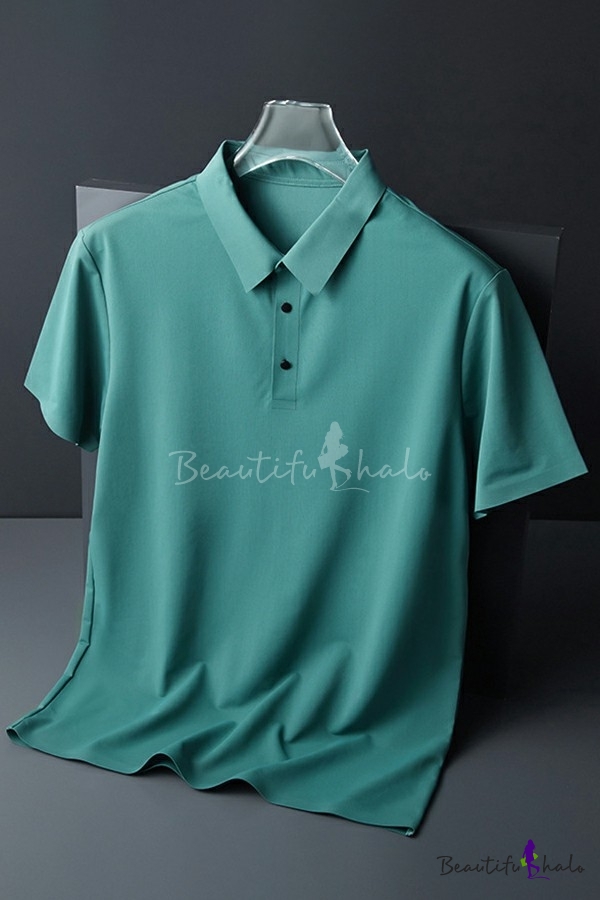 Howme Men Pure Color Pockets Turn-Down Collar Short-Sleeve Polo Shirts 