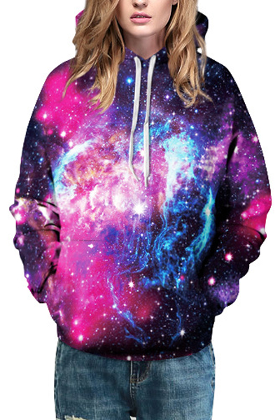 

Hot Fashion Digital Galaxy Printed Long Sleeve Baseball Hoodie for, Purple