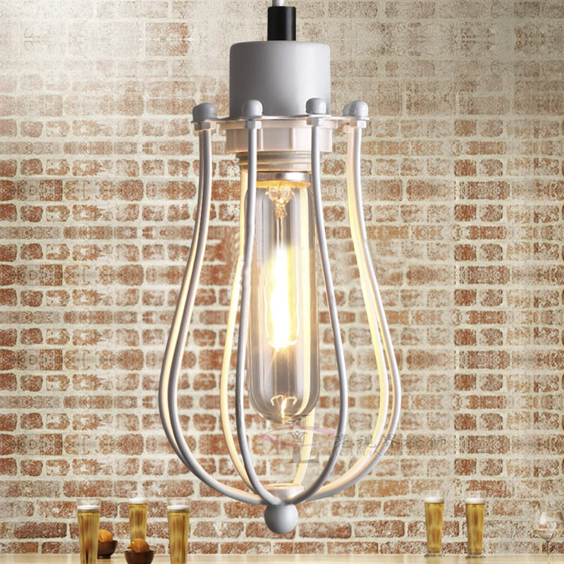 

Cage Style Simple One Light Hanging Pendant in White Finish