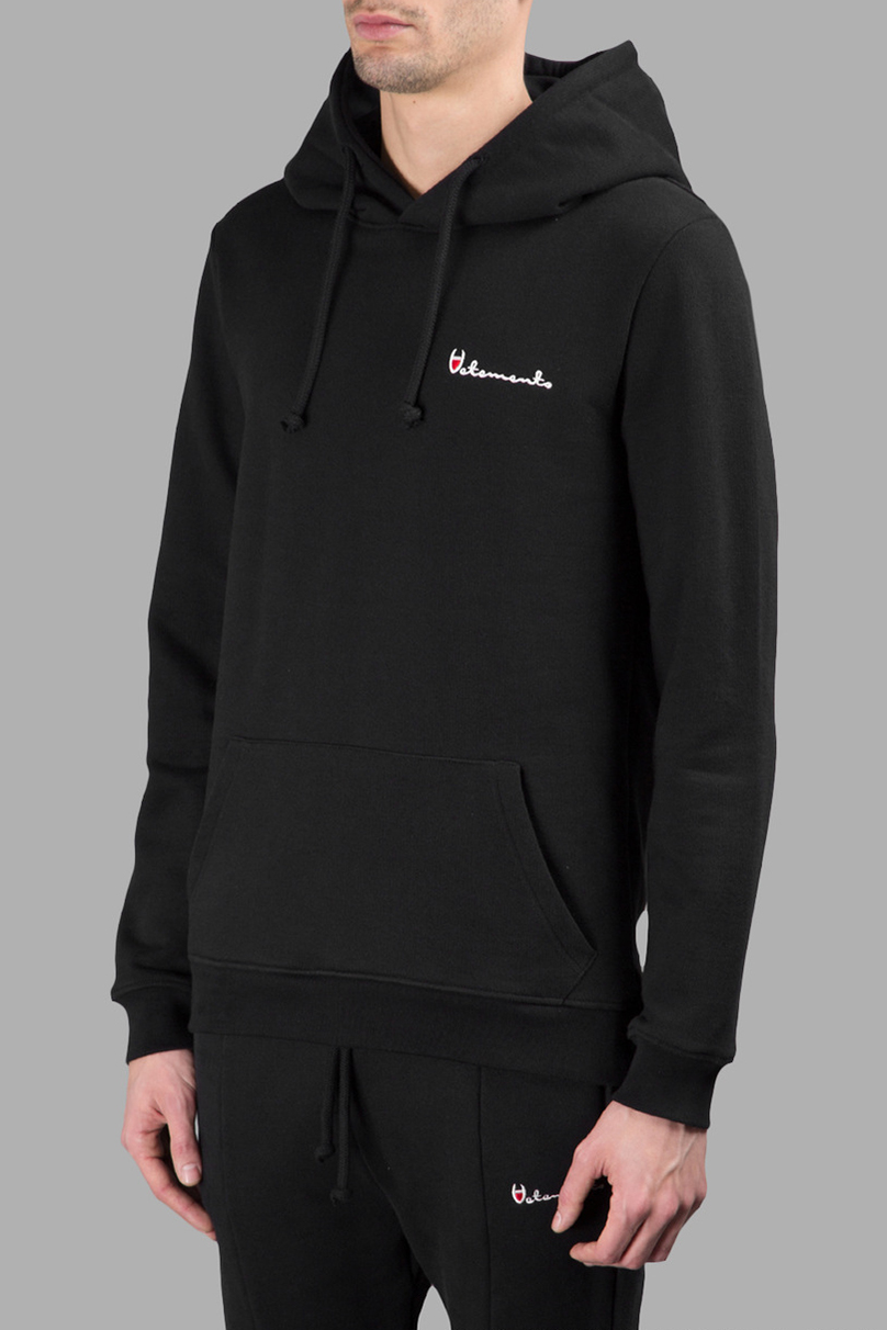 

Letter Embroidered Long Sleeve Unisex Casual Hoodie with Pockets, Black