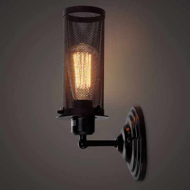 

Wrought Iron Cylinder Net Wall Light in Industrial Style