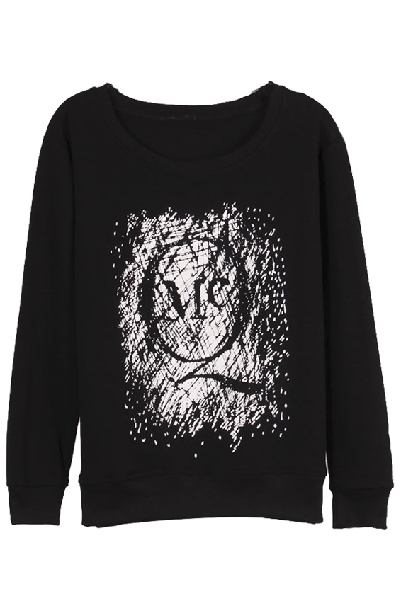 

Letter Print Black Graffiti Long Sleeve Round Neck Sweatshirt