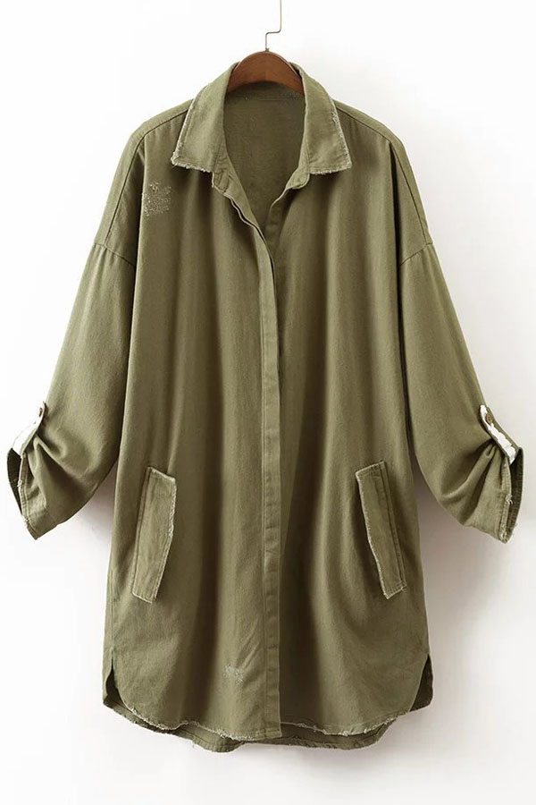 

Women's Lapel Collar Zip Placket Long Sleeve Letter Graffiti Back, Green