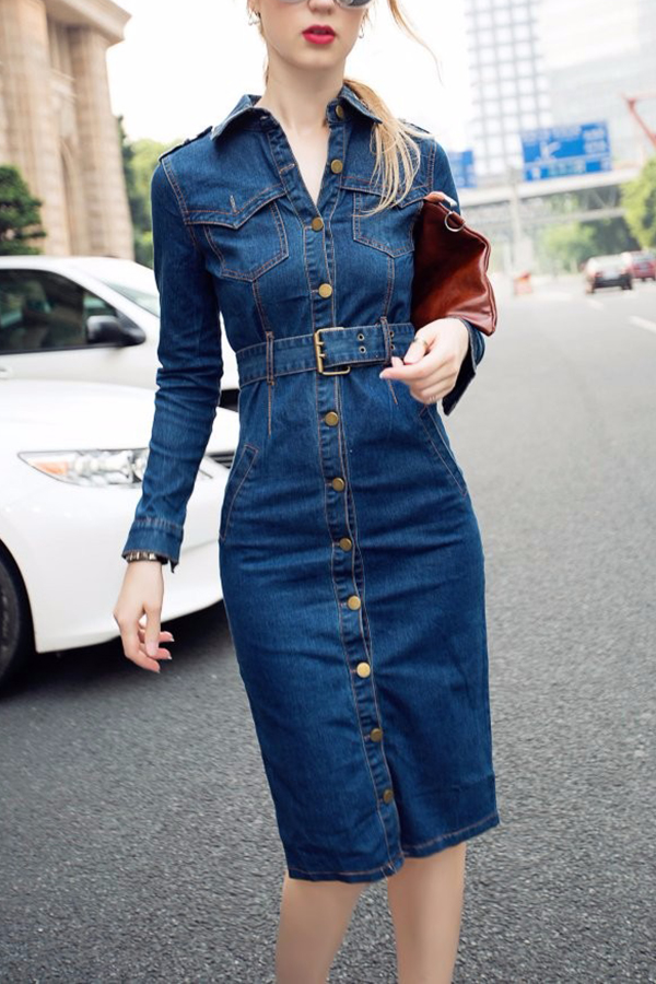 denim dress with collar