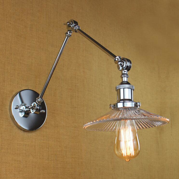 

Modern Chrome Finished 1 Light Adjustable Wall Sconce with Glass Shade