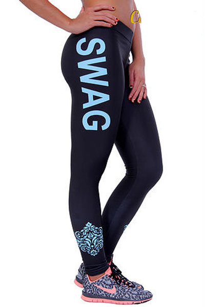 

Women's Fashion Letter Printed Yoga Sport Leggings, Black