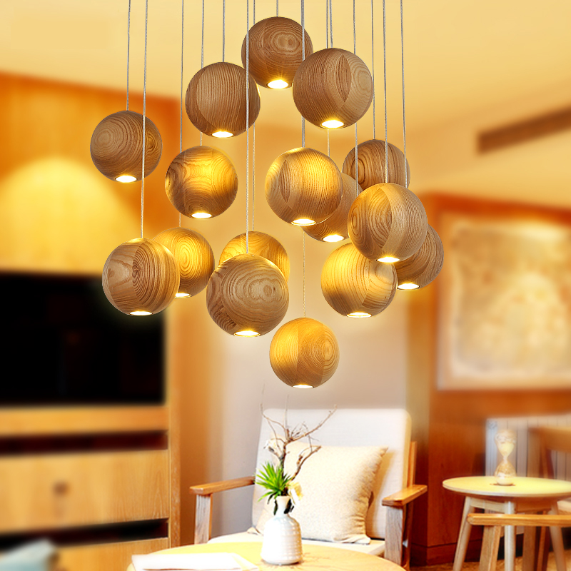 Oak Globe Shade Suspended Lamp Natural Simple Multi Light Pendant Light For Living Room Beautifulhalo Com