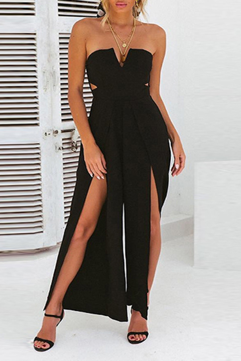 plain off shoulder split sleeve regular jumpsuit