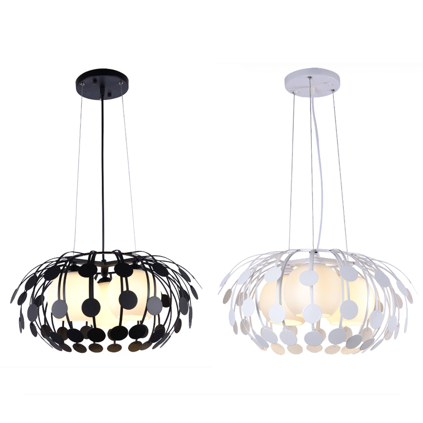 3 Light Drum Shade Hanging Lamp Modern Simple Glass Shade Pendant Lighting In Black White Beautifulhalo Com