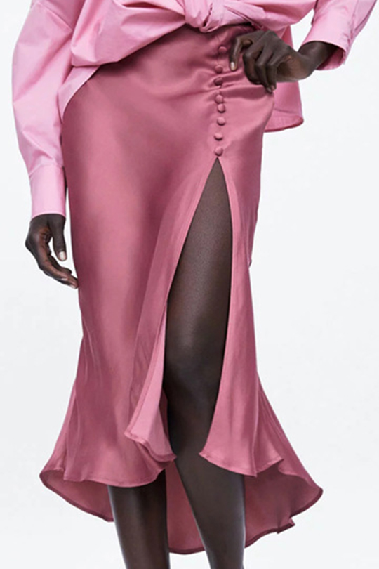 pink midi skirt with split