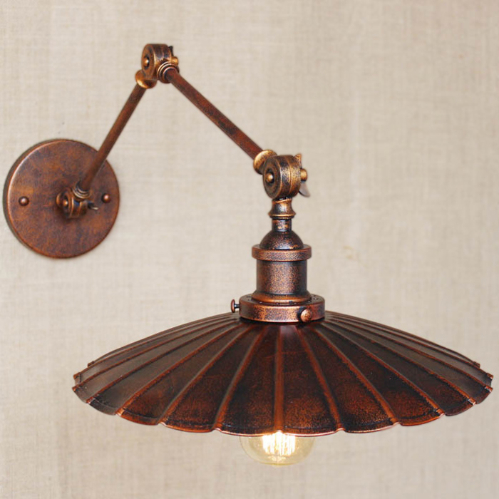 

Antique Copper 1 Light Wall Sconce with Floral Round Metal Shade