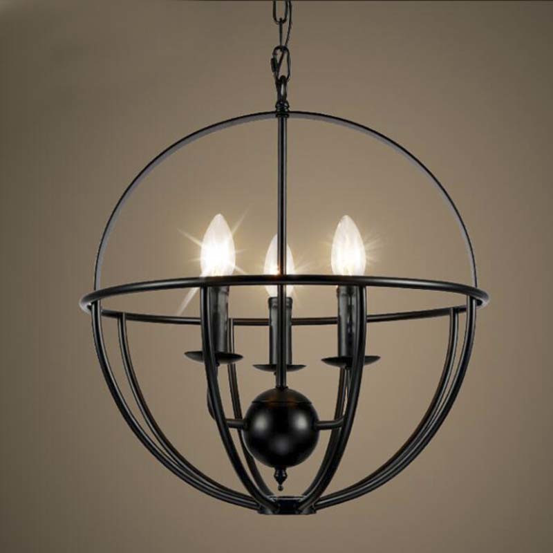 

16'' Wide Wrought Iron Black Globe Chandelier with 3 Light