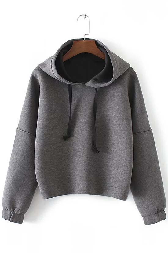 

Long Sleeve Plain Grey Short Hoodie