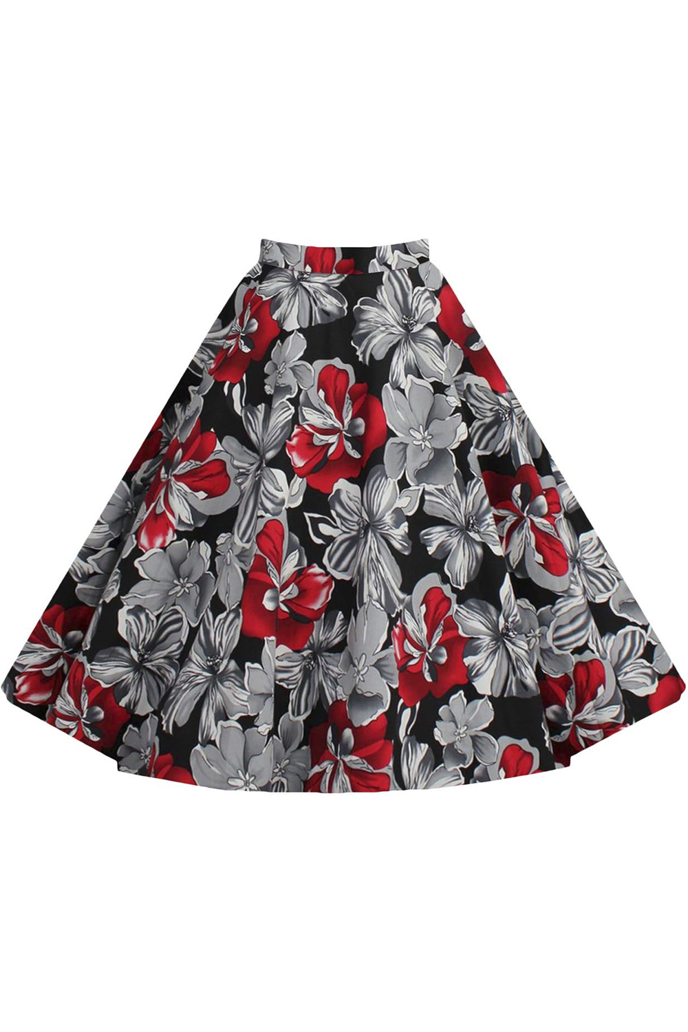 

Vintage Swing Skirts Floral Knee Length Pleated Flared Classic Skirt, Red