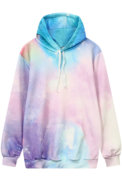 drawstring hooded galaxy color block 3d printed long sleeve hoodie sweatshirt