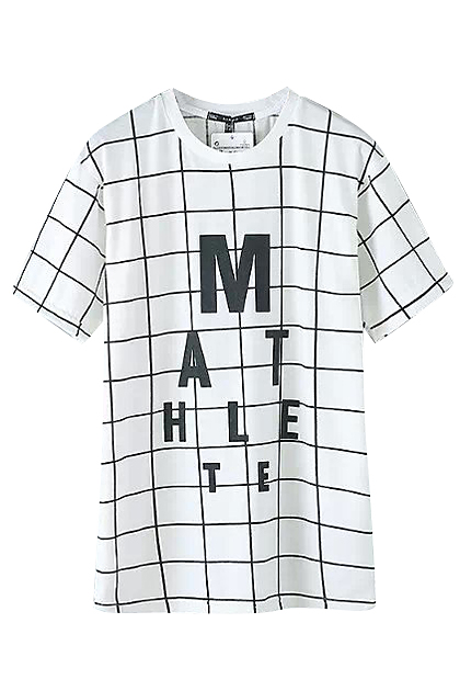 

Checker Pattern Letter Print Midi White T-Shirt