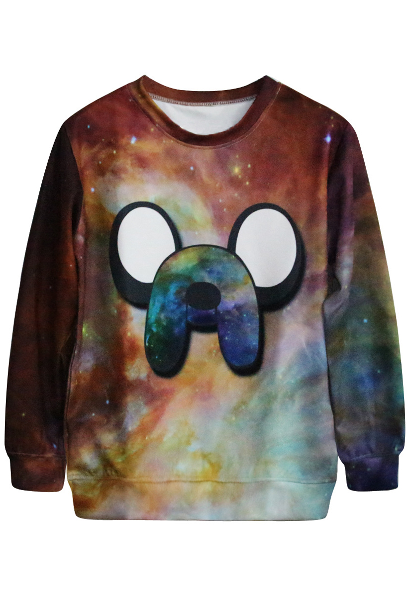 

Brown Starry Sky&Cartoon Print Sweatshirt