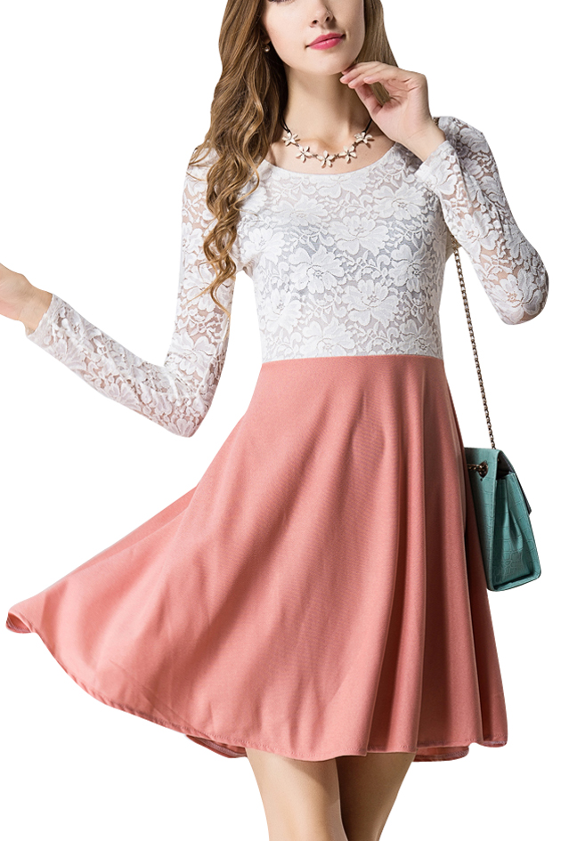 white lace top pink bottom dress