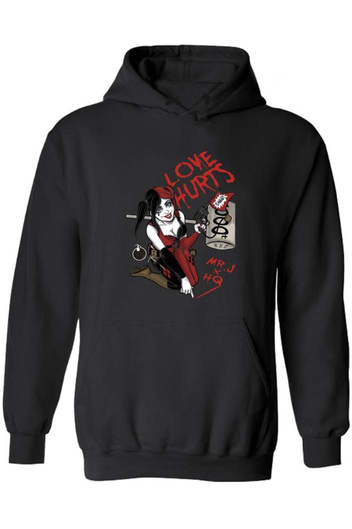 

Cartoon Print Long Sleeve Pullover Fashion Hoodie, Black