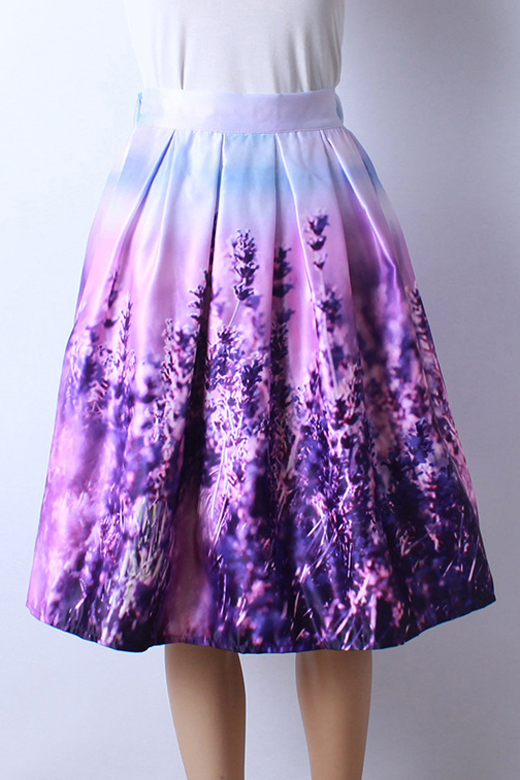 

Women's Printed Pleated Flared Midi Skirt, Purple