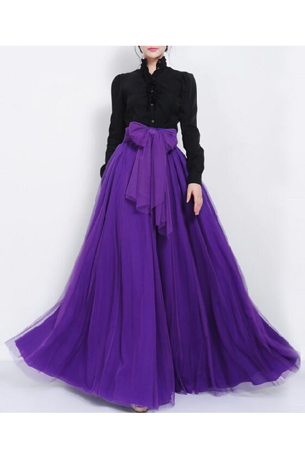 

Women's Gauze High Rise Bow Front A-Line Flared Maxi Skirt, Purple