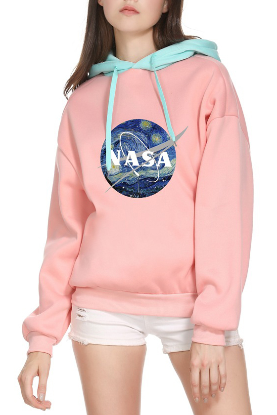 nasa pink and blue sweatshirt