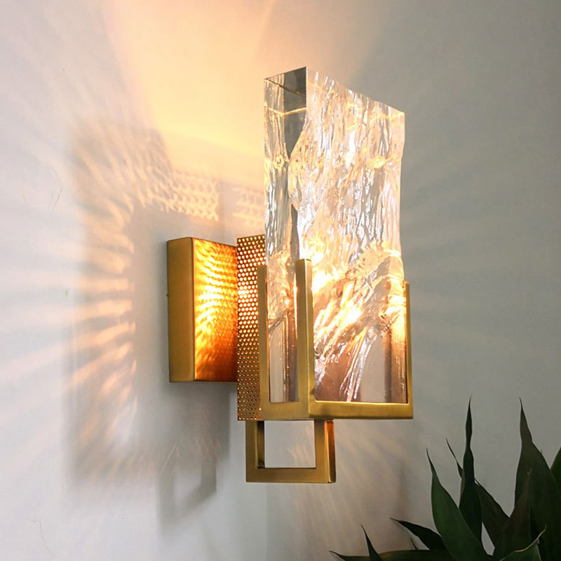 Gold 1 Light Led Wall Sconce Lighting Traditional Clear Crystal Ice Block Mount Beautifulhalo Com - Led Wall Sconce Lighting