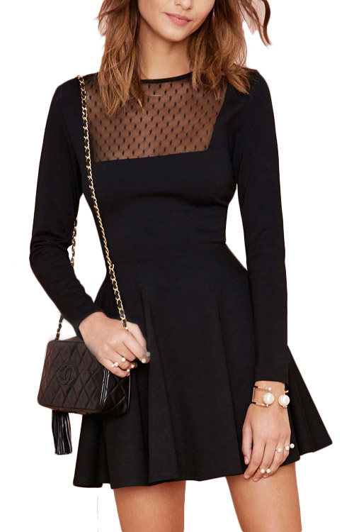 long sleeve black a line dress