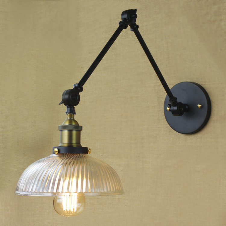 

One Light Barn Shaped Indoor Wall Sconce with Ribbed Glass Shade
