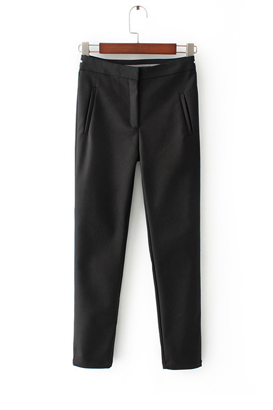 

Women's Fashion Mid Waist Plain Ankle Length Skinny Pants, Black
