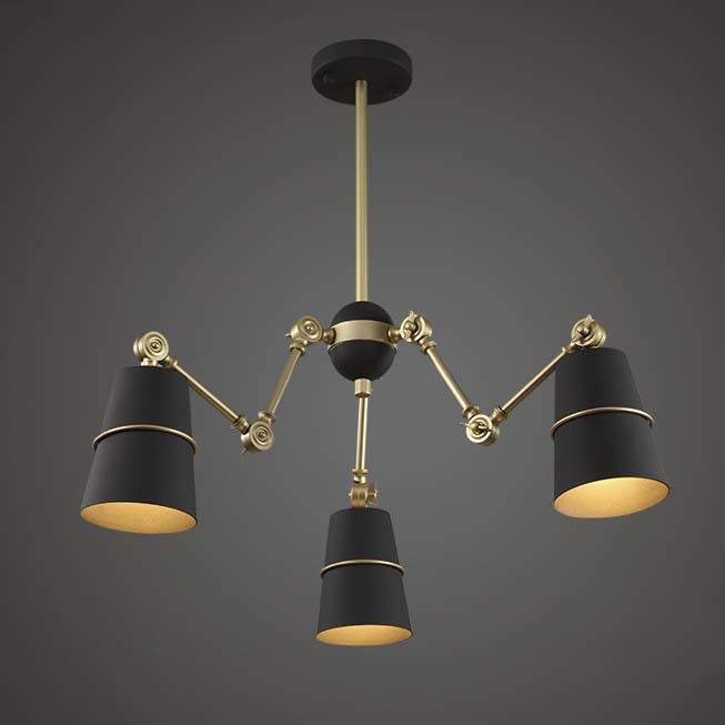 

Modern 3 Light 1 Tier Chandelier with Black Empire Shade in Gold