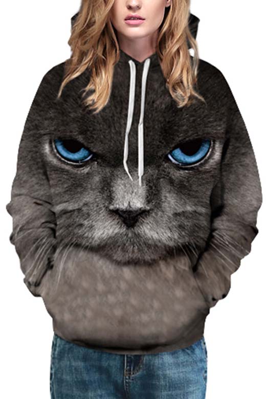 

Unisex Hooded Black Cat 3D Print Long SLeeve Hoodie