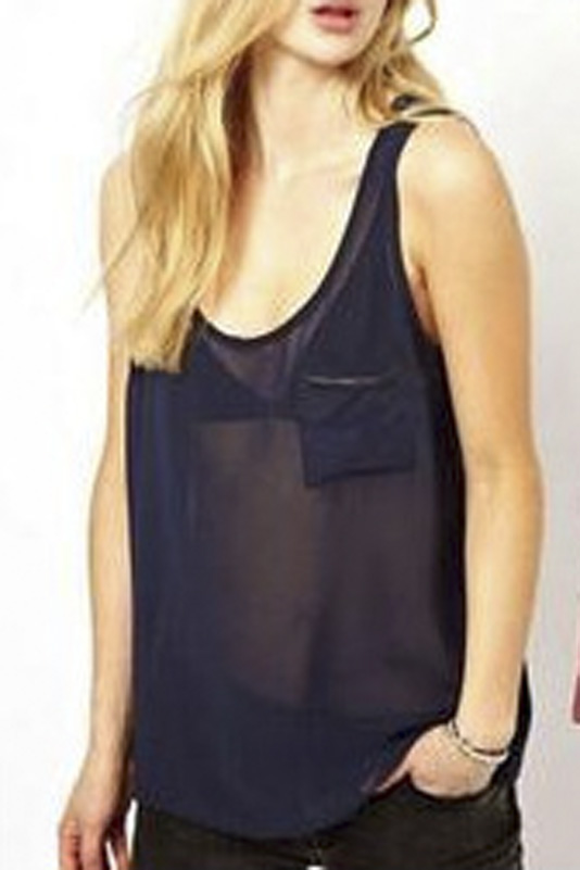 

Chiffon Scoop Neck Sleeveless Plain Casual Tanks, Black