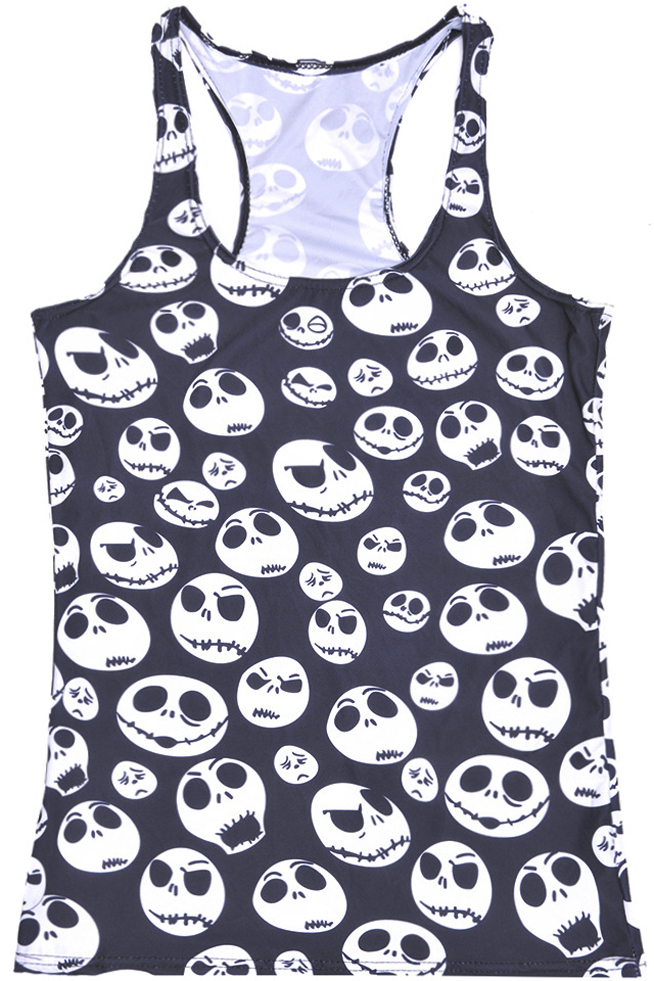 

Summer Sleeveless Jack Skellington Printed Women's Tanks Tops, Black