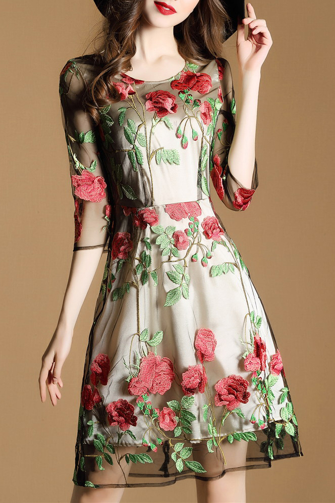 sheer sleeve floral dress