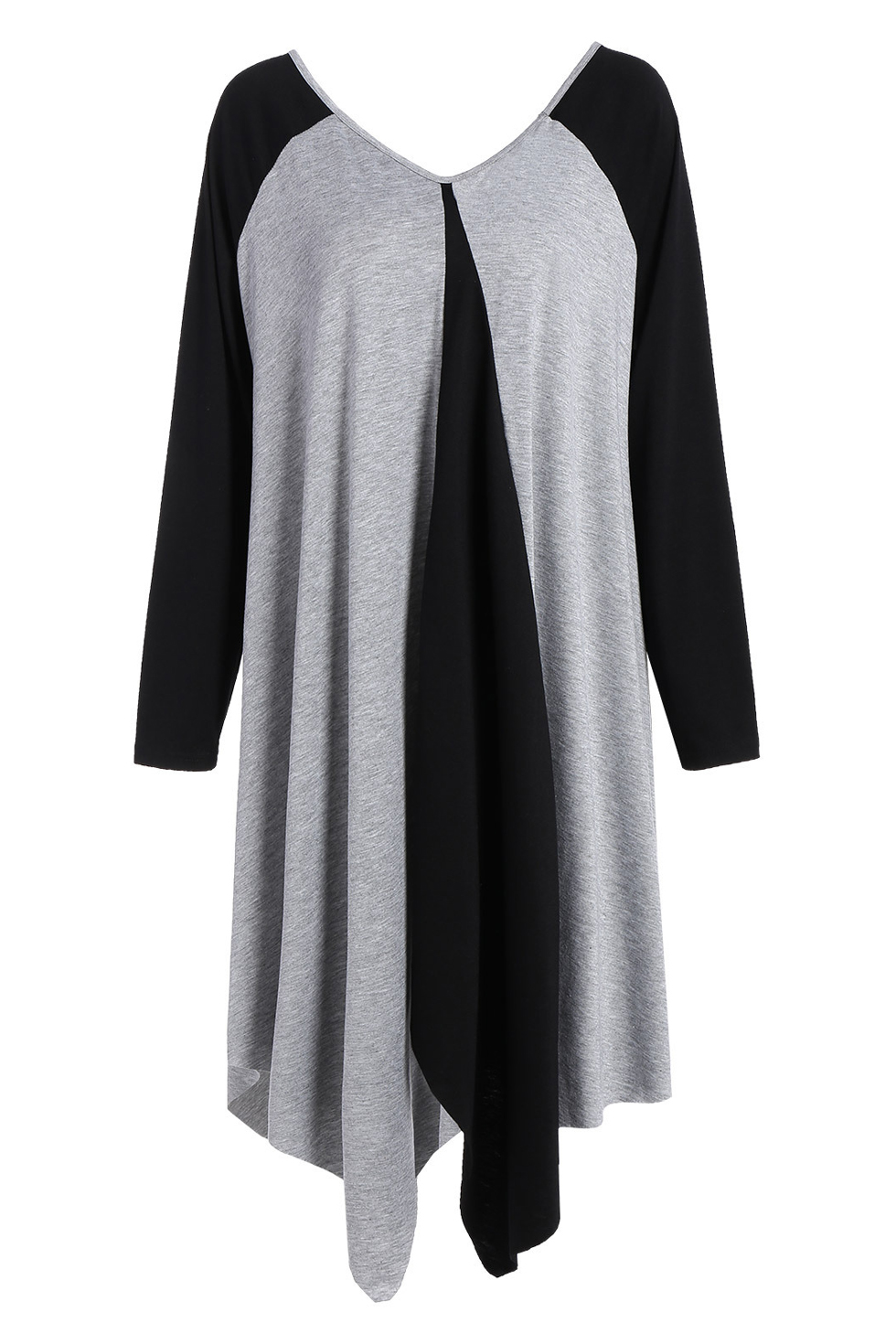 

Oversize Women's Color Block Long Sleeve Round Neck Asymmetric Dress, Gray