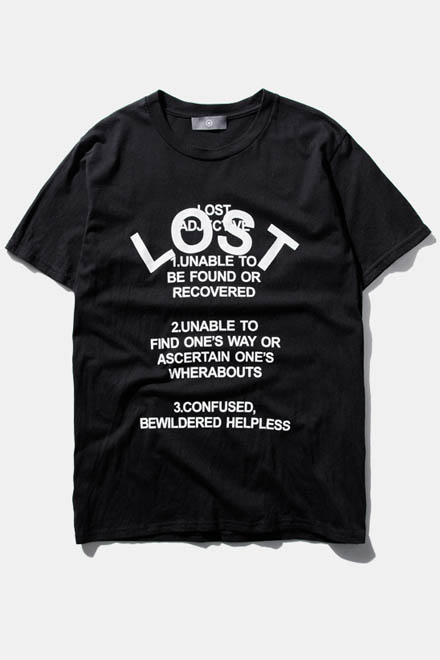

Loose Fit Round Neck Graphic Tees, Black