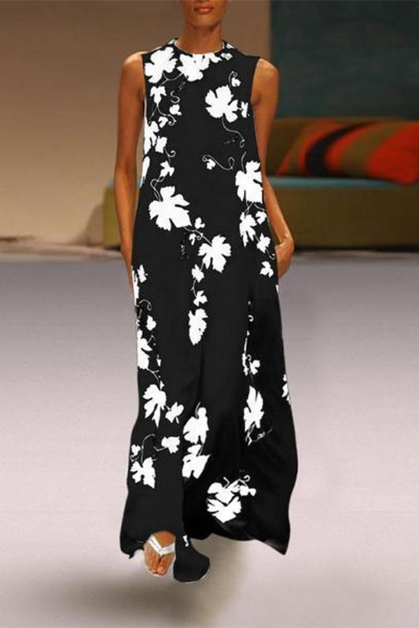 fashion sleeveless floral print maxi dress
