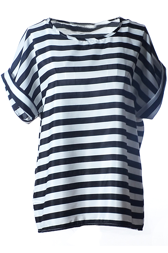 

Stripe Print Short Sleeve Chiffon T-Shirt, White