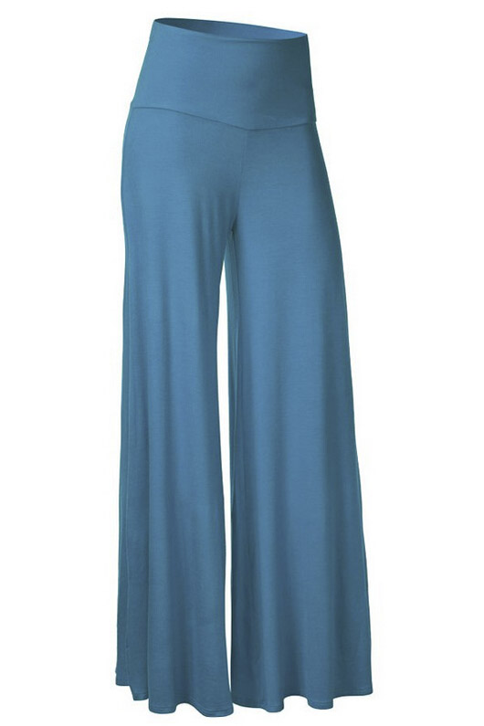 

Sexy New Design Solid Color Wide Leg Mid Waist Pants, Blue