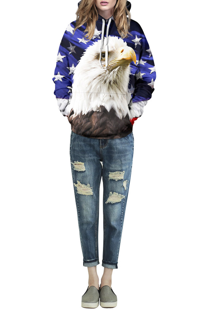 

Star & Eagle 3D Print Hooded Long Sleeve Pullover Sweatshirt, Blue