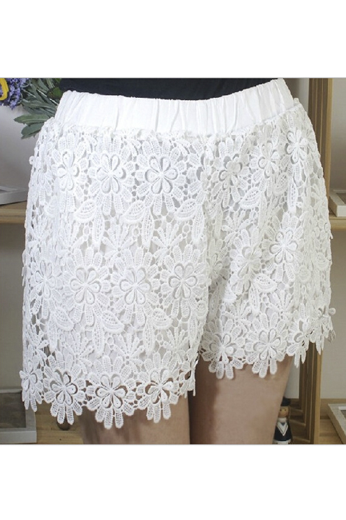 

Women's Lace Shorts High Waist Floral Crochet Sexy Summer Fashion Wear, White