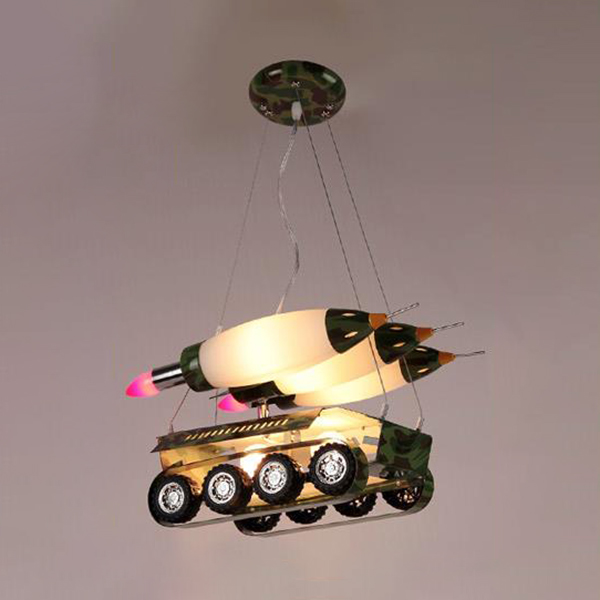 Little Tank Chandelier Metal Creative Camouflage Hanging Light For Boy