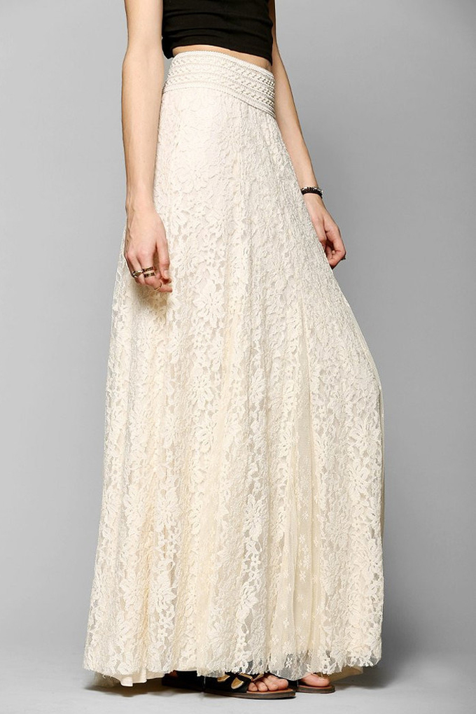 

Women's Casual High Waist Floral Lace Maxi Skirt, Beige