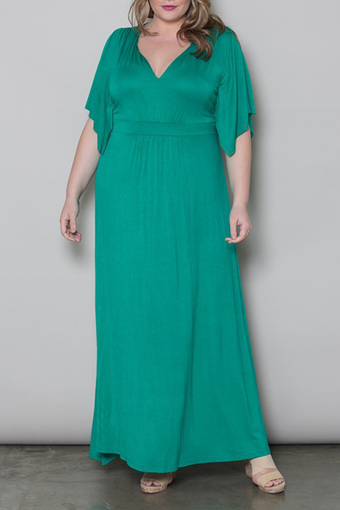 

Women's Oversize V-Neck Short Sleeve Plain Casual Maxi Dress, Green